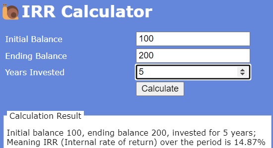 IRR calculator screenshot